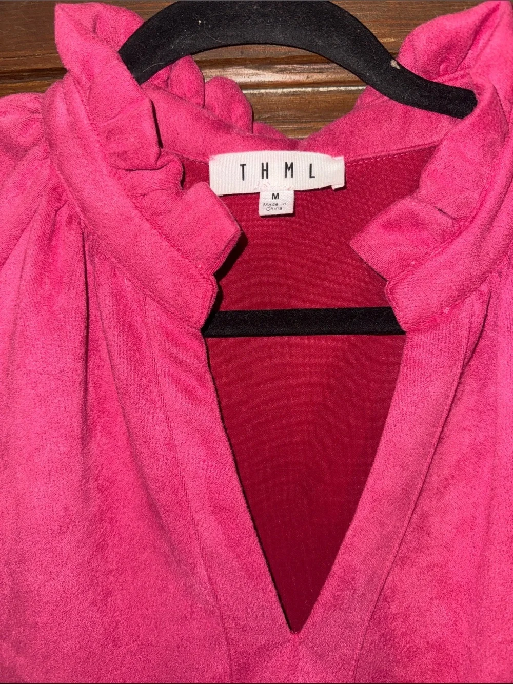 THML Hot Pink Tiered Ruffle Collar Dress